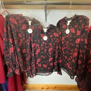 Apricot Floral Smocked-Neck Black & Red Blouse NWT MULTI SIZES